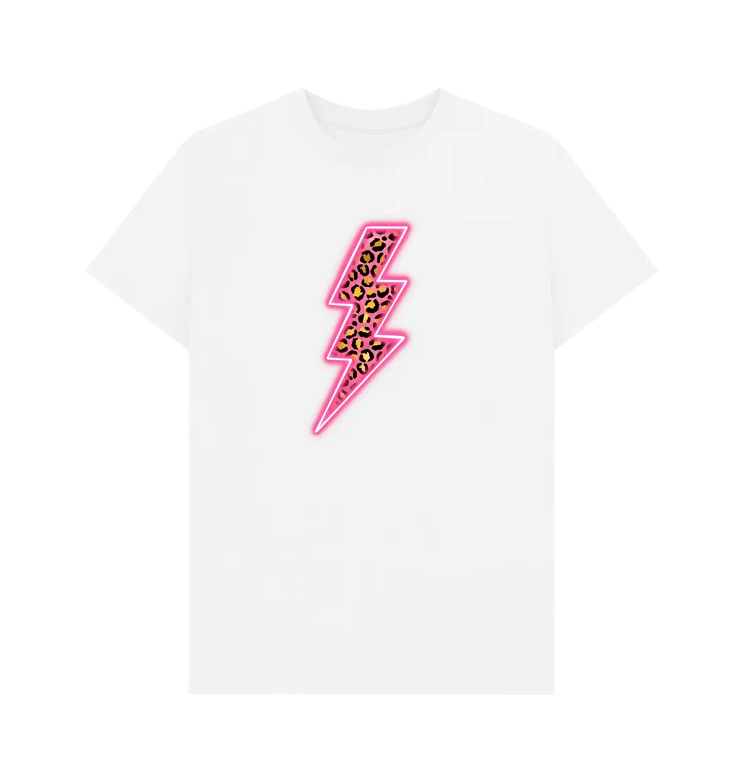 Electric pink leopard print lightning bolt crew neck t-shirt - Trend Tonic