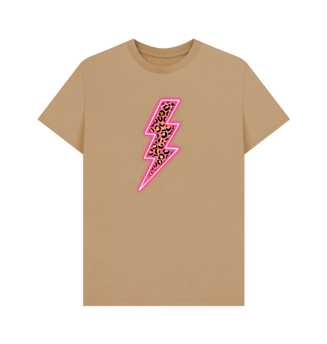 Electric pink leopard print lightning bolt crew neck t-shirt - Trend Tonic