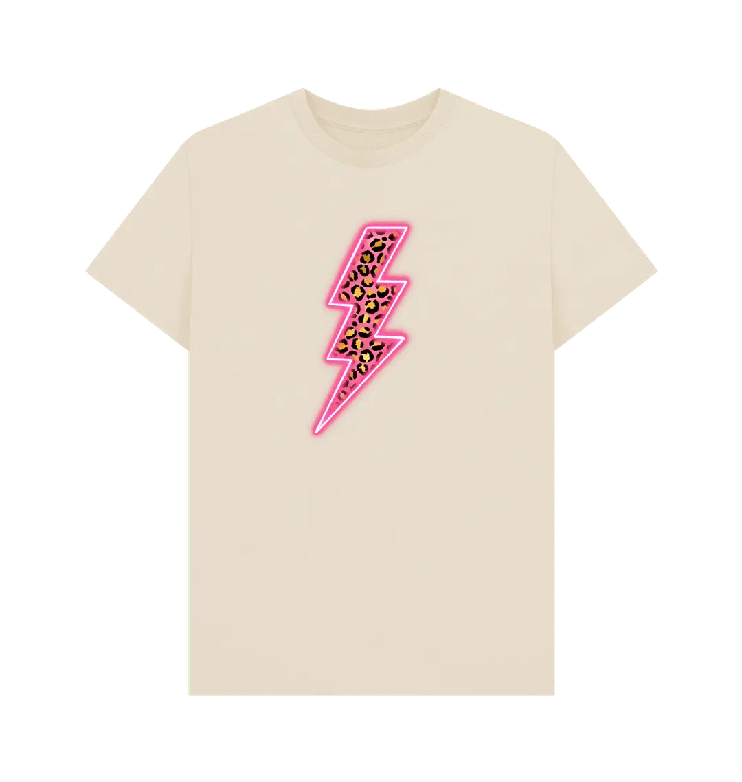 Electric pink leopard print lightning bolt crew neck t-shirt - Trend Tonic