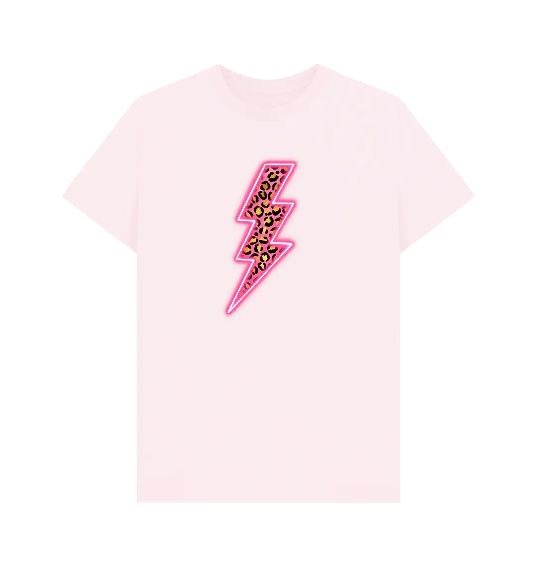 Electric pink leopard print lightning bolt crew neck t-shirt - Trend Tonic