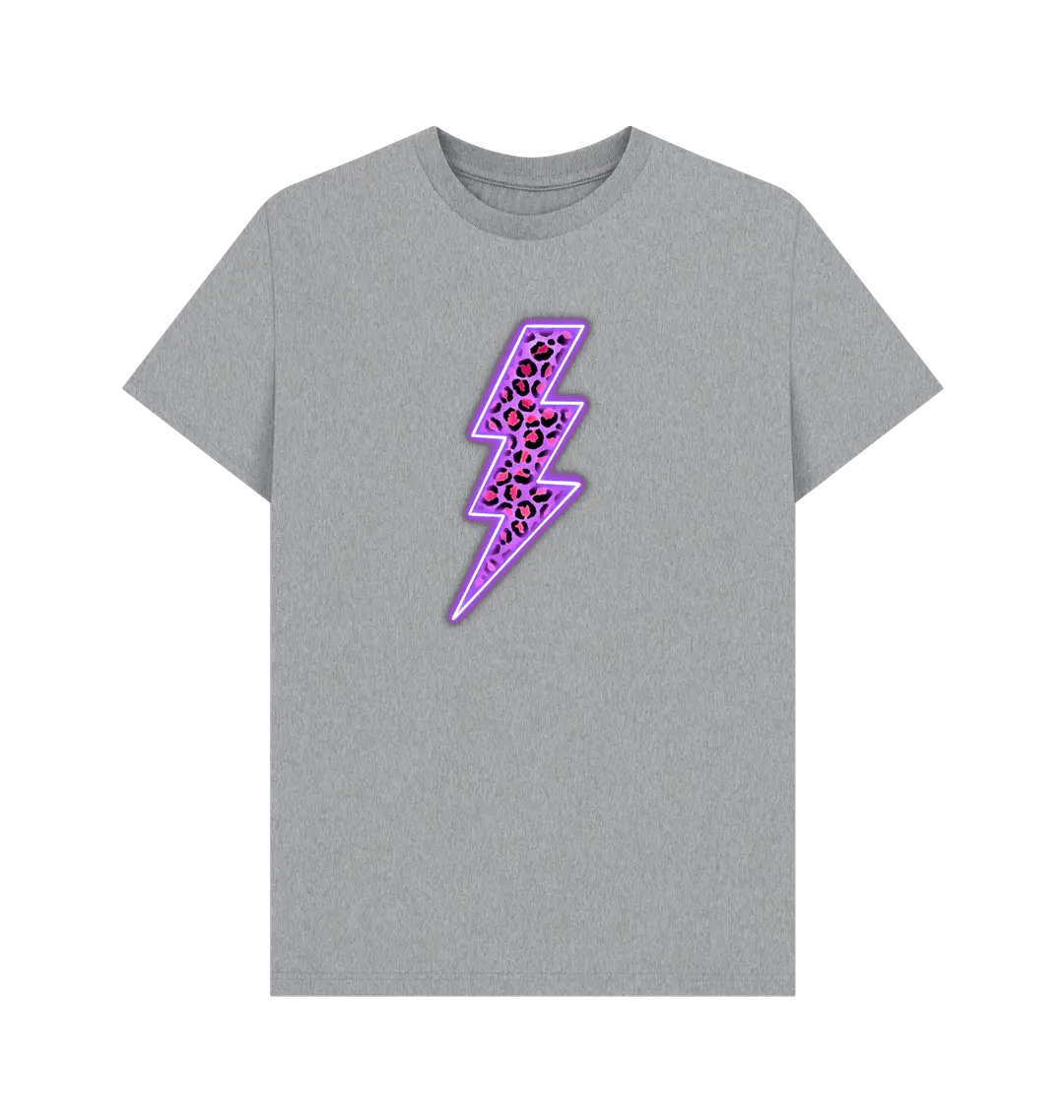 Electric purple leopard print lightning bolt crew neck t-shirt - Trend Tonic