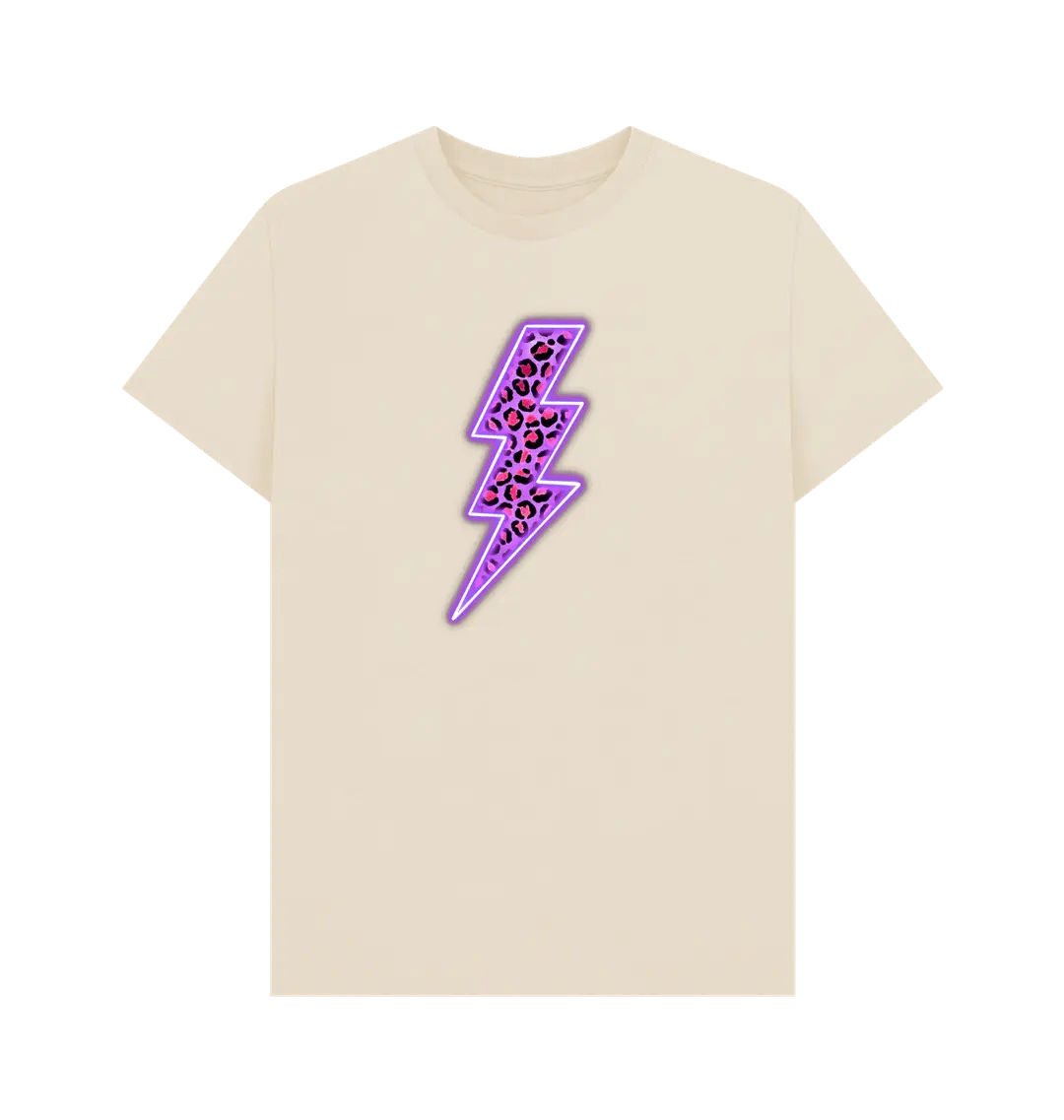 Electric purple leopard print lightning bolt crew neck t-shirt - Trend Tonic