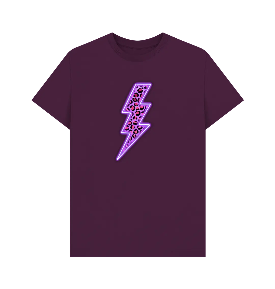 Electric purple leopard print lightning bolt crew neck t-shirt - Trend Tonic