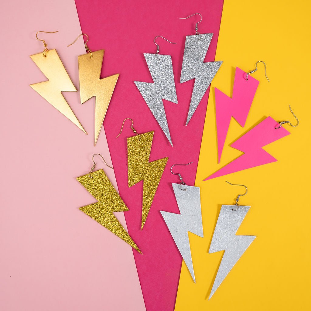 Extra Large Gold Glitter Lightning Bolt Earrings - Trend Tonic