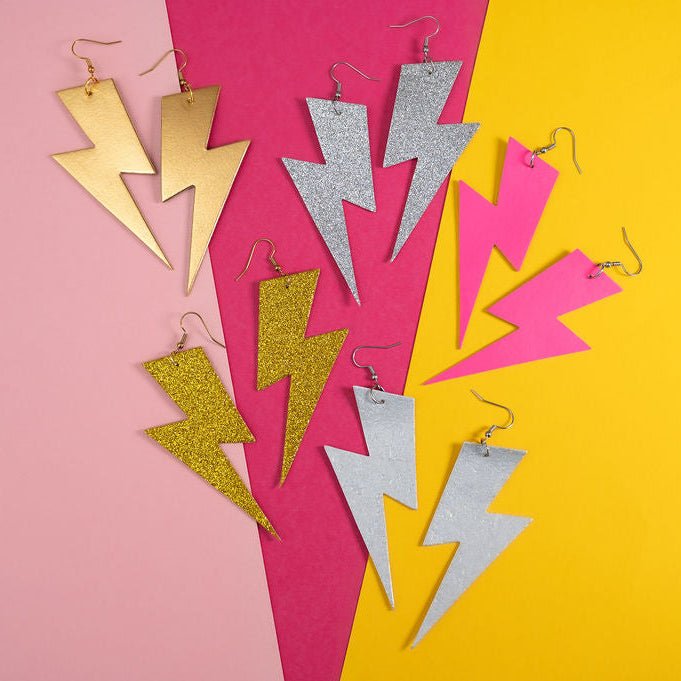 Extra Large Gold Glitter Lightning Bolt Earrings - Trend Tonic