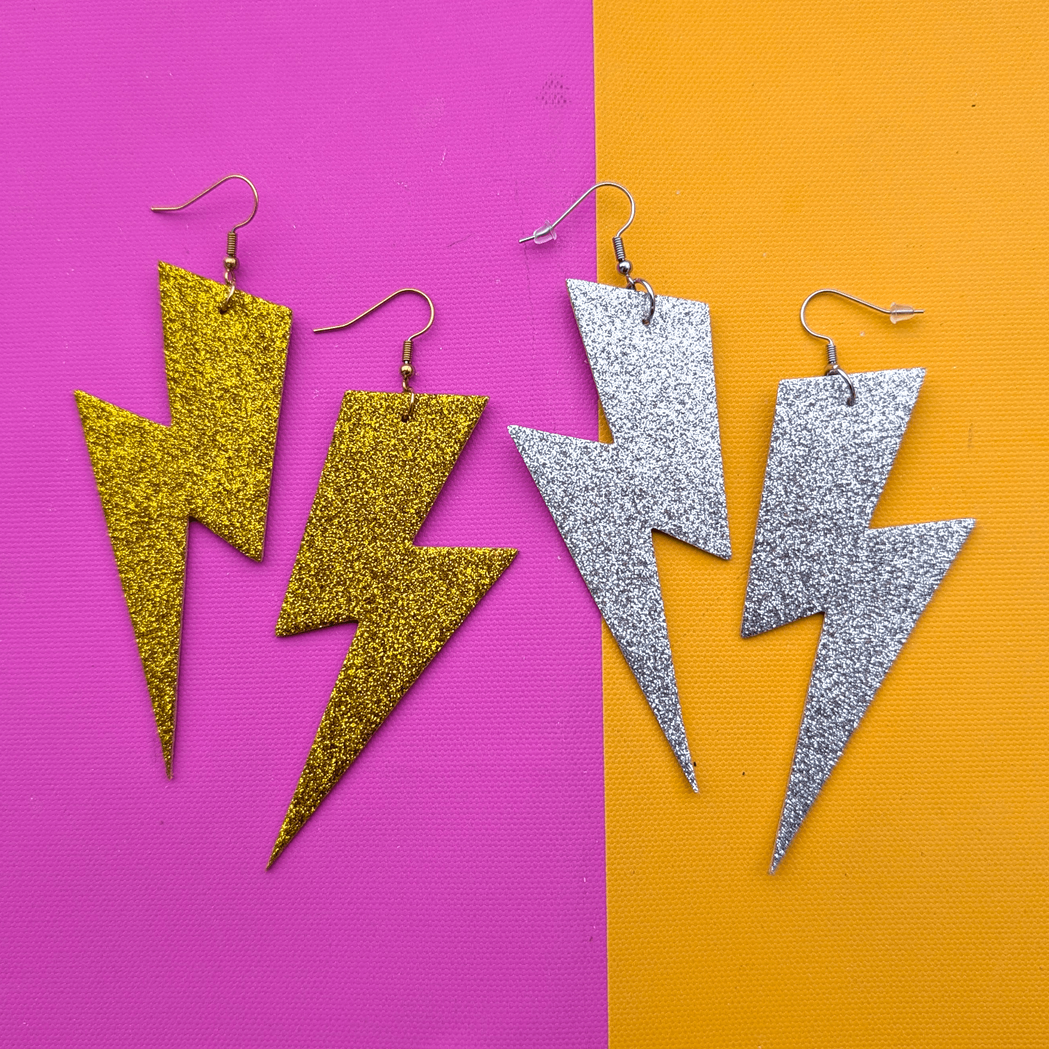 Extra Large Gold Glitter Lightning Bolt Earrings - Trend Tonic