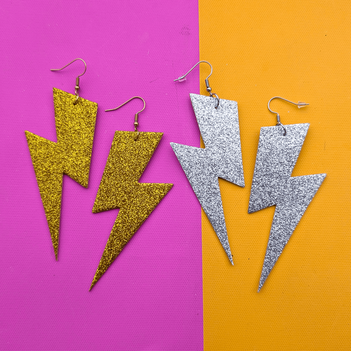 Extra Large Gold Glitter Lightning Bolt Earrings - Trend Tonic
