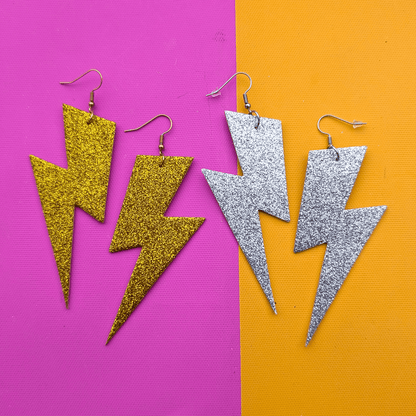 Extra Large Gold Glitter Lightning Bolt Earrings - Trend Tonic