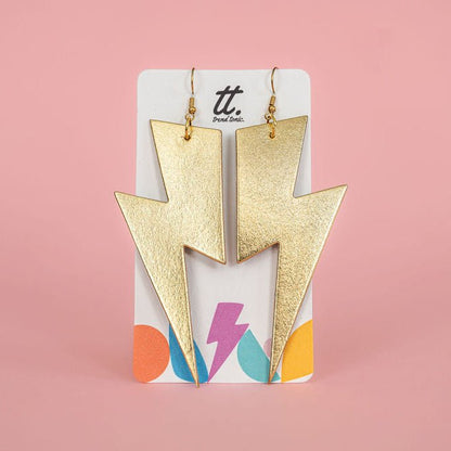 Extra large gold lightning bolt earrings - Trend Tonic