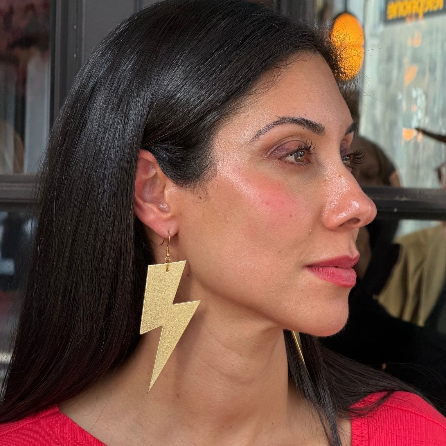 Extra large gold lightning bolt earrings - Trend Tonic