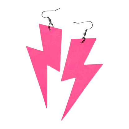 Extra large neon pink lightning bolt earrings - Trend Tonic