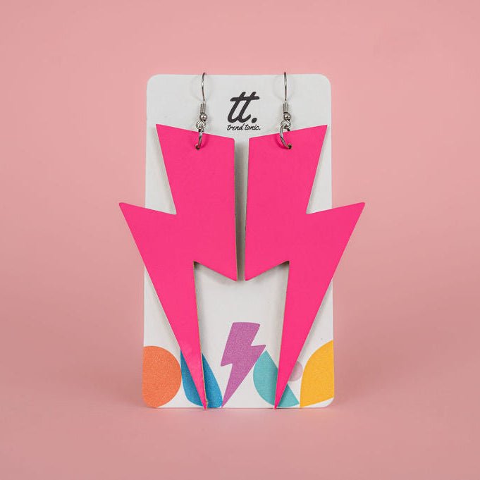 Extra large neon pink lightning bolt earrings - Trend Tonic