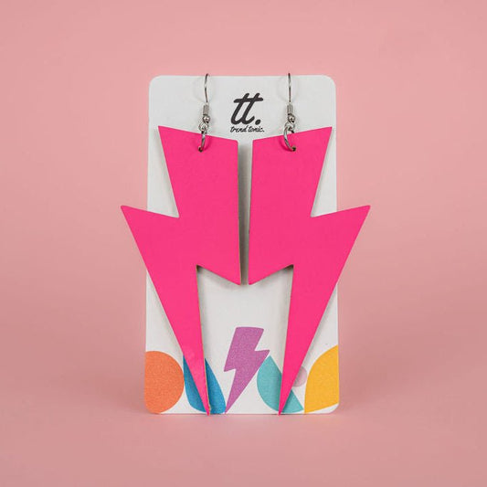Extra large neon pink lightning bolt earrings - Trend Tonic