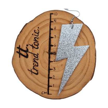 Extra Large Silver Glitter Lightning Bolt Earrings - Trend Tonic