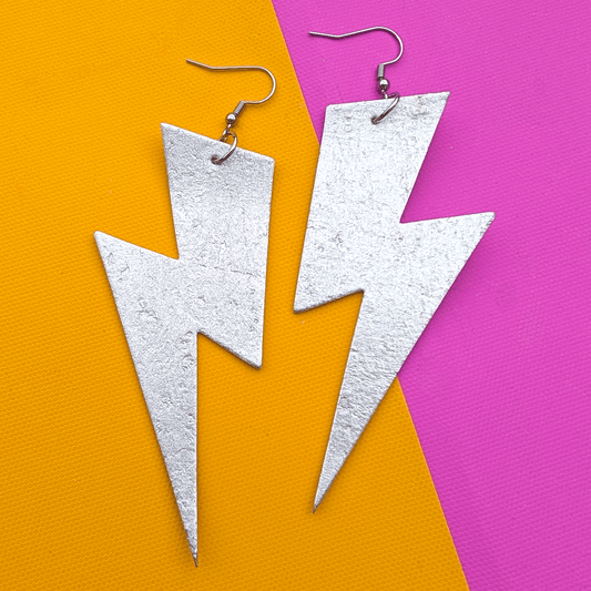 Extra large silver lightning bolt earrings - Trend Tonic