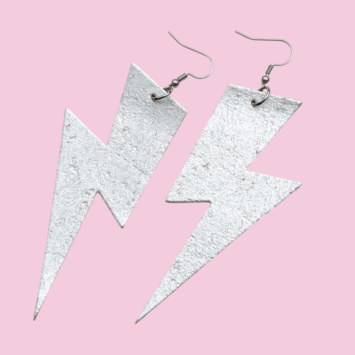 Extra large silver lightning bolt earrings - Trend Tonic