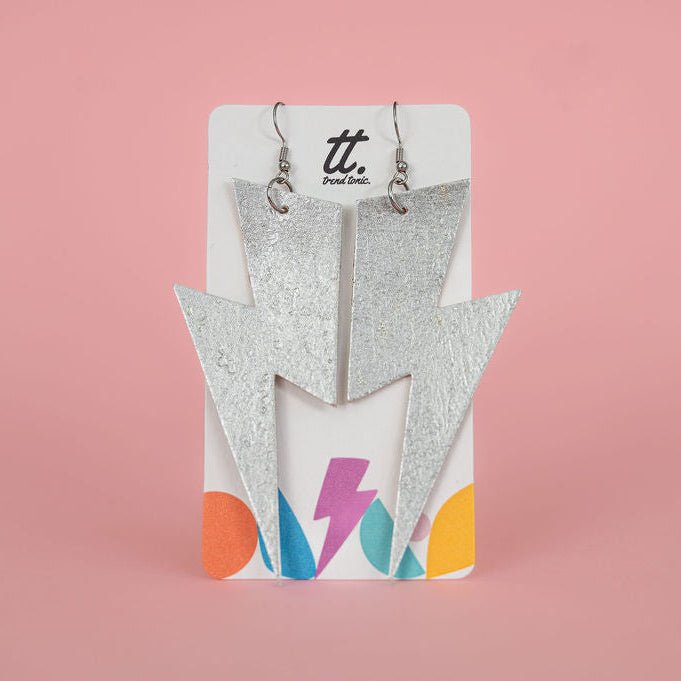 Extra large silver lightning bolt earrings - Trend Tonic