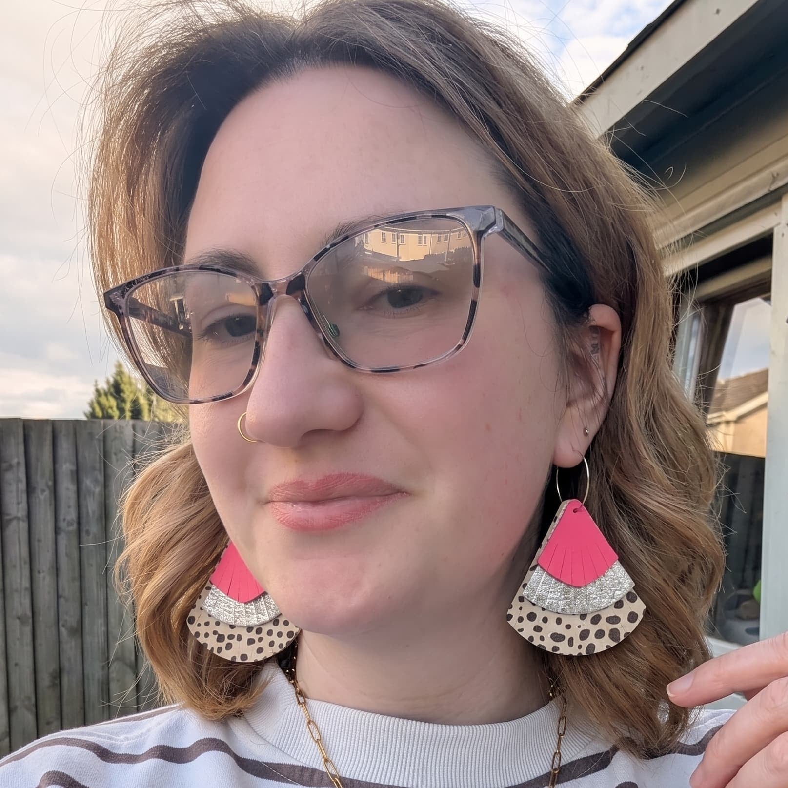 Fan - tastic silver, dalmatian and pink mega fan cork leather statement earrings - Trend Tonic