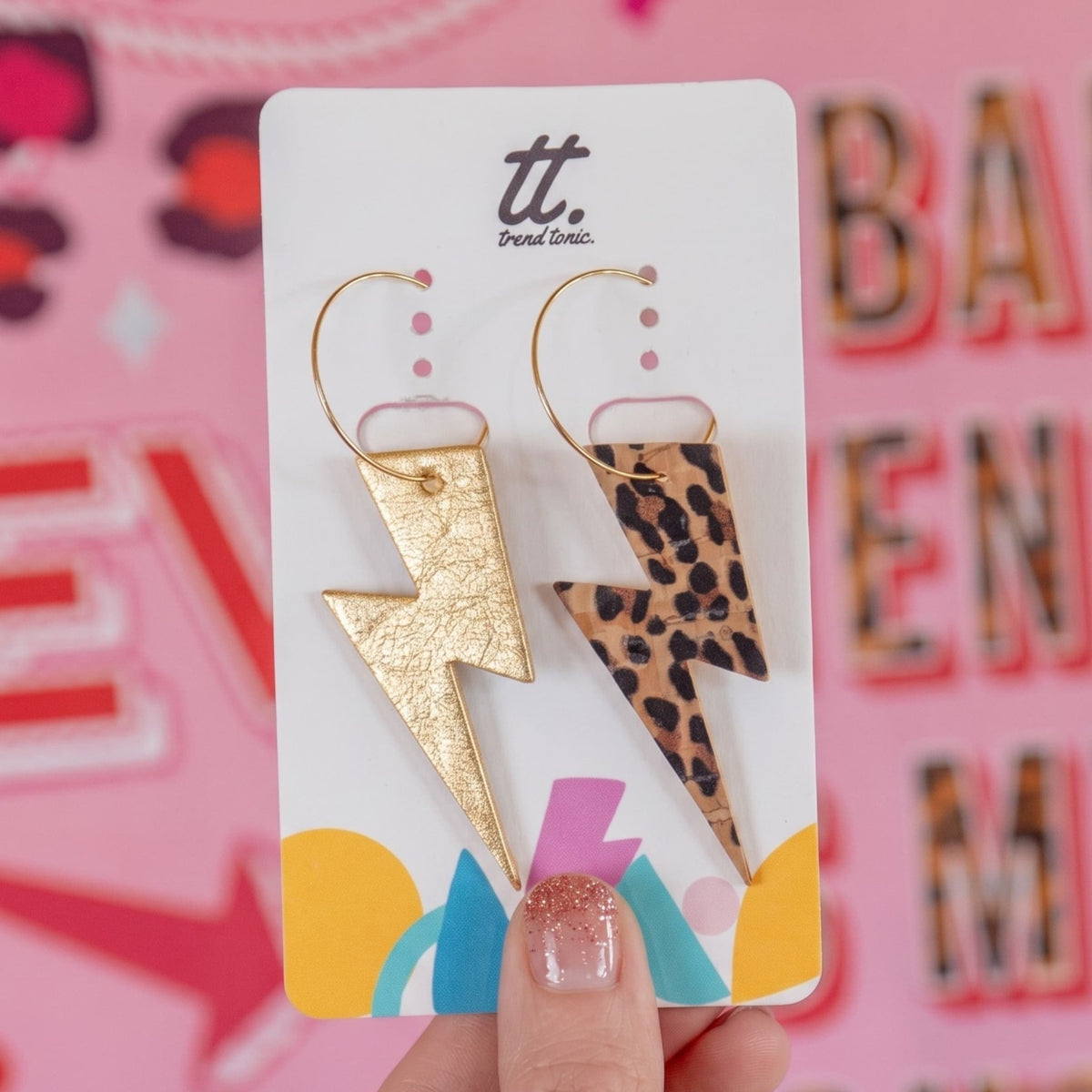 Gold and leopard lightning bolt earrings - Trend Tonic