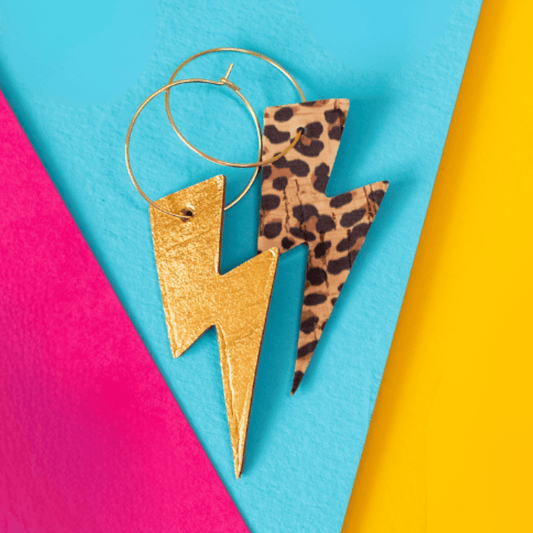 Gold and leopard lightning bolt earrings - Trend Tonic