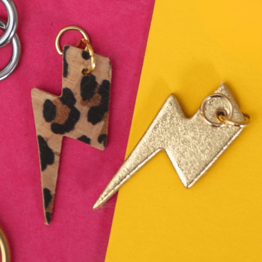 Gold and leopard mini lightning bolt cork charms - Trend Tonic
