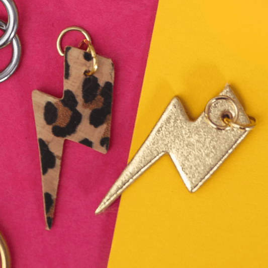 Gold and leopard mini lightning bolt cork charms - Trend Tonic