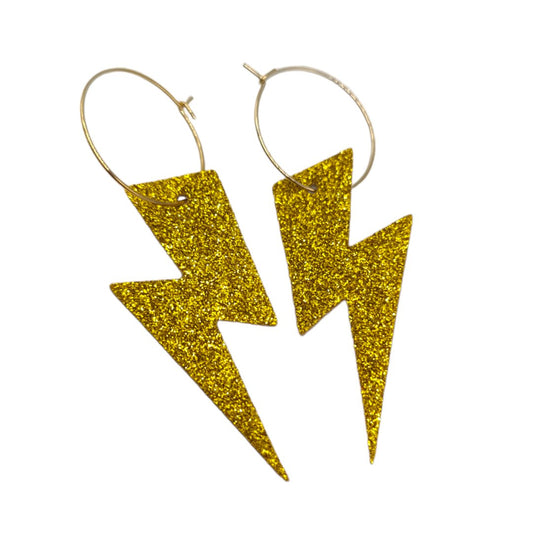 Gold glitter lightning bolt hoop earrings - Trend Tonic