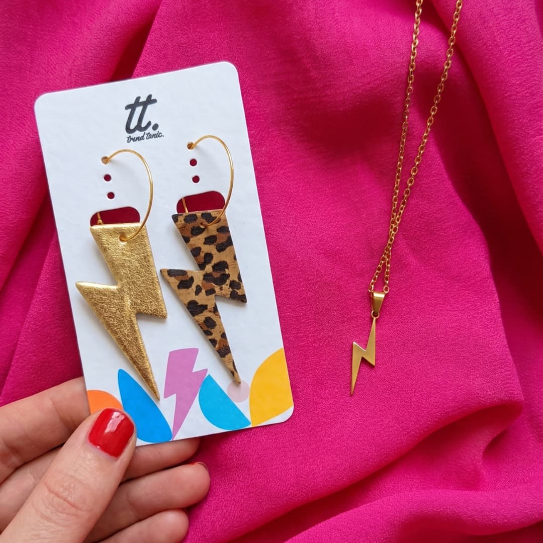 Gold Lightning Bolt earring and necklace set - Trend Tonic