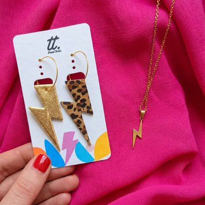 Gold Lightning Bolt earring and necklace set - Trend Tonic
