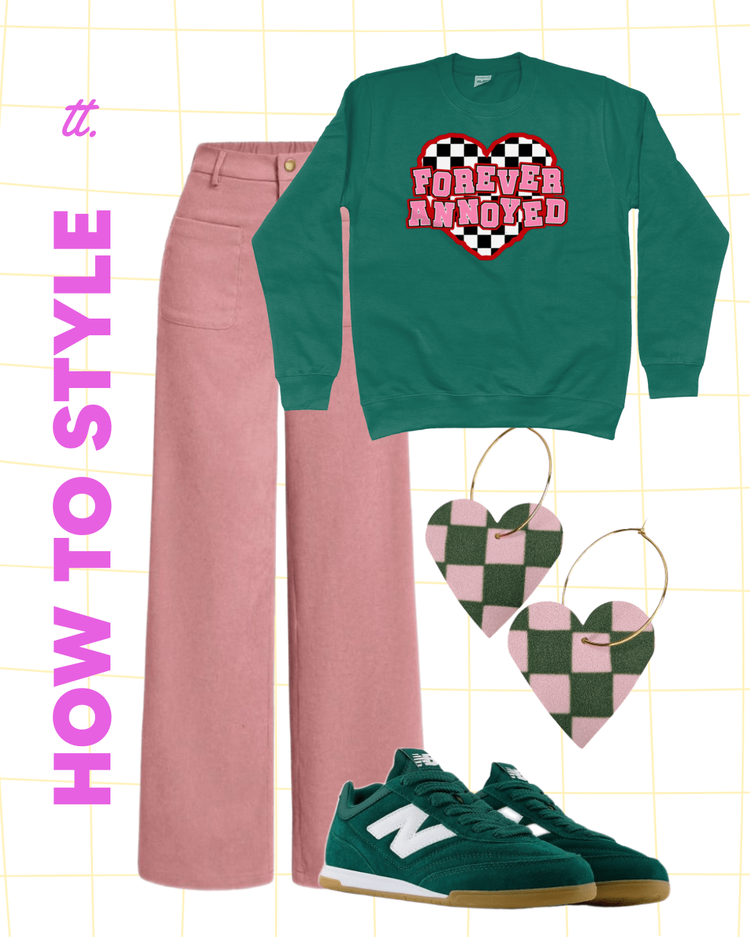 Green and pink checked hearts - Trend Tonic