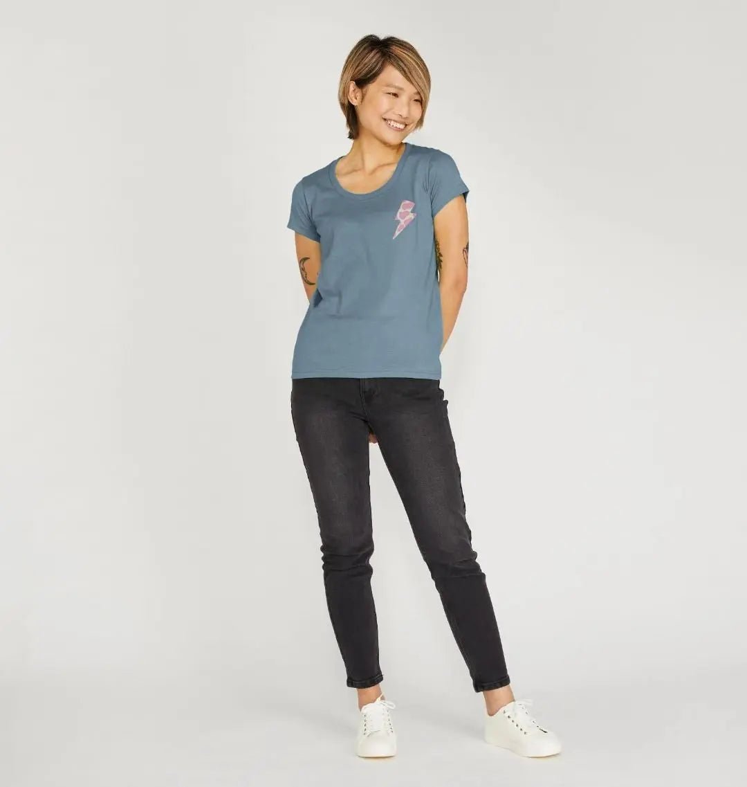Ice cream cow print lightning bolt scoop neck t-shirt - Trend Tonic