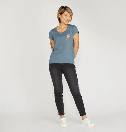Ice cream cow print lightning bolt scoop neck t-shirt - Trend Tonic