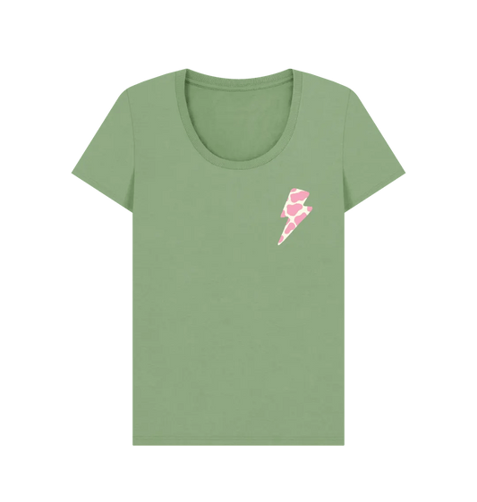 Ice cream cow print lightning bolt scoop neck t-shirt - Trend Tonic