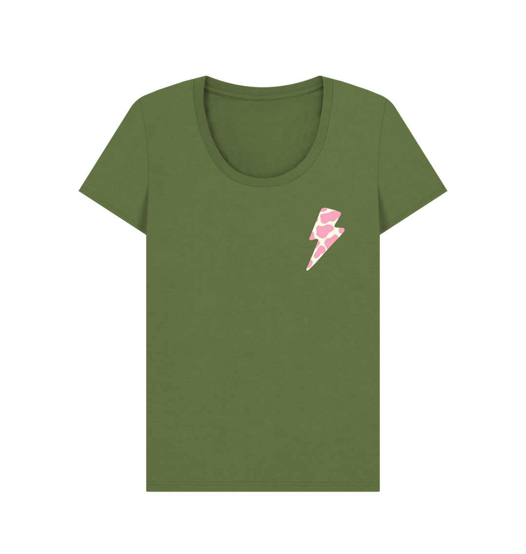 Ice cream cow print lightning bolt scoop neck t-shirt - Trend Tonic