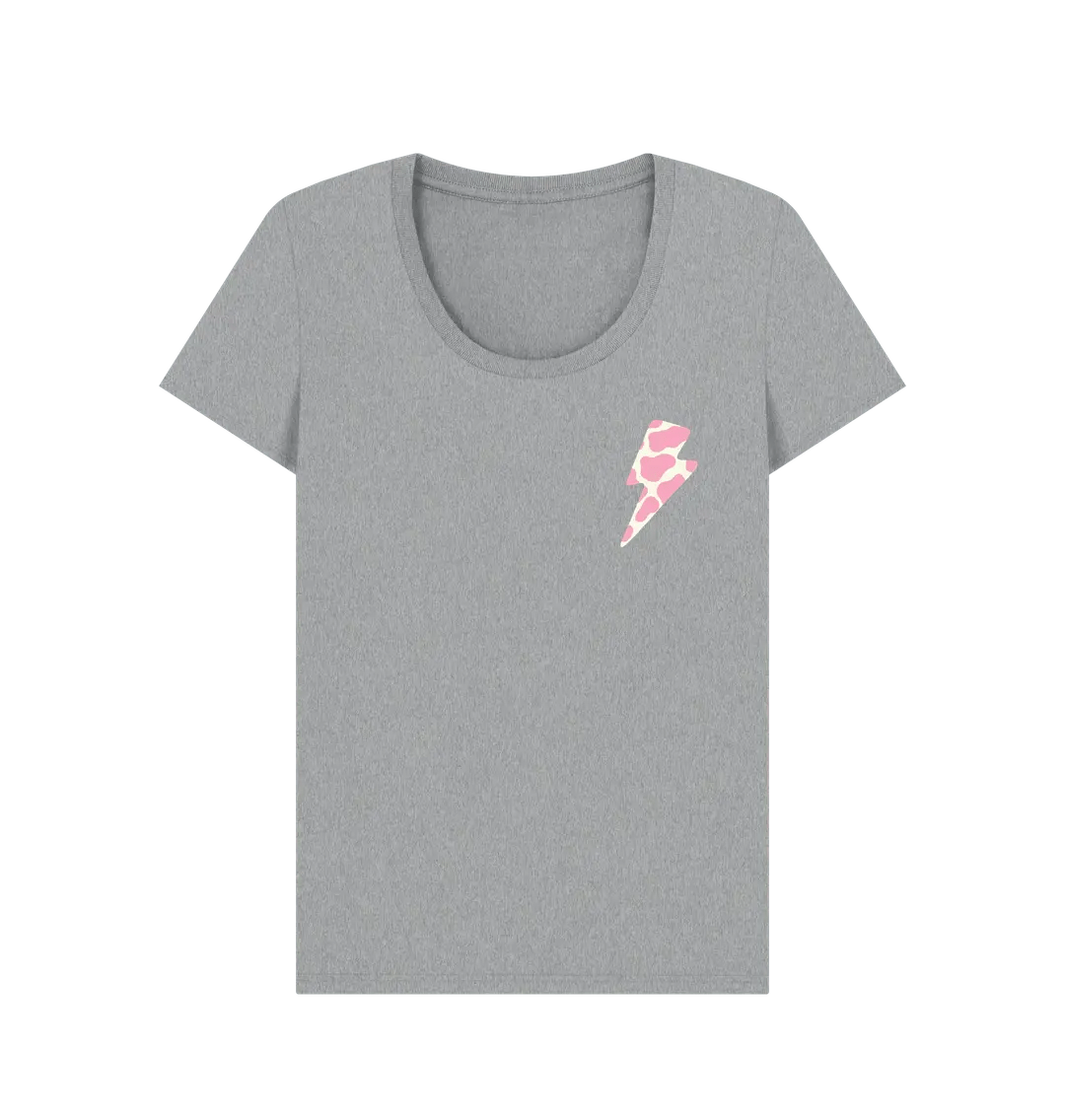 Ice cream cow print lightning bolt scoop neck t-shirt - Trend Tonic