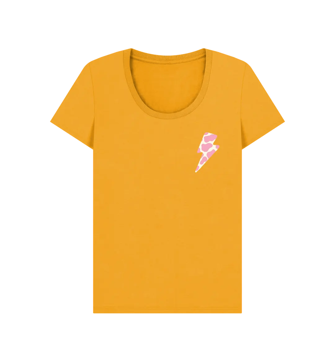 Ice cream cow print lightning bolt scoop neck t-shirt - Trend Tonic