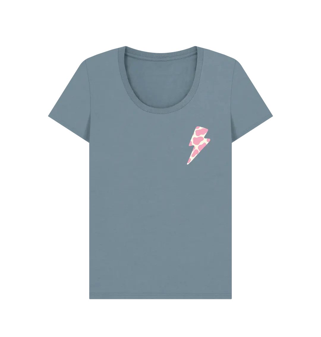 Ice cream cow print lightning bolt scoop neck t-shirt - Trend Tonic