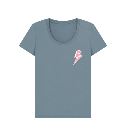Ice cream cow print lightning bolt scoop neck t-shirt - Trend Tonic