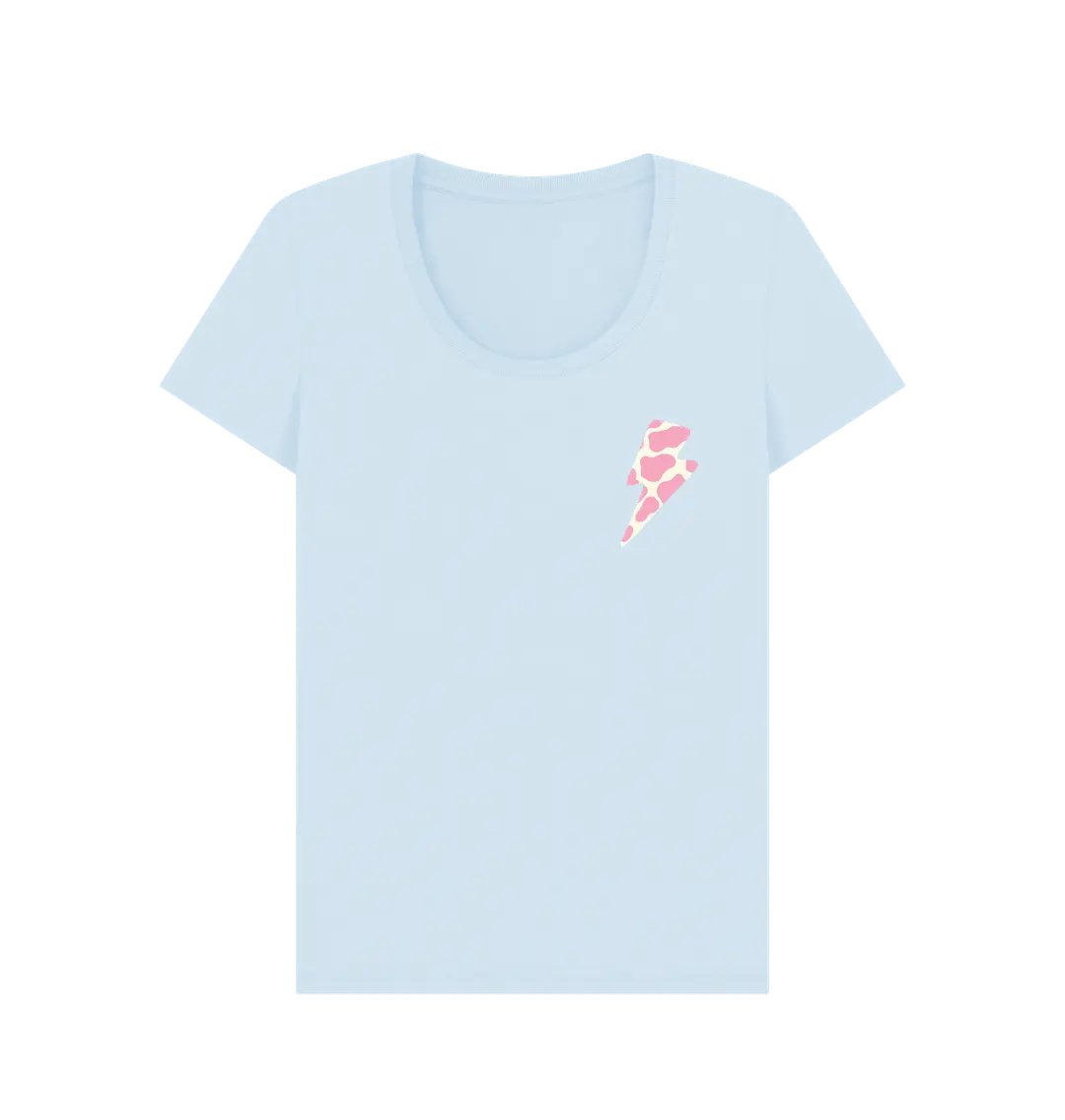 Ice cream cow print lightning bolt scoop neck t-shirt - Trend Tonic