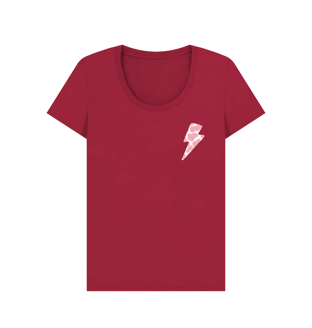 Ice cream cow print lightning bolt scoop neck t-shirt - Trend Tonic