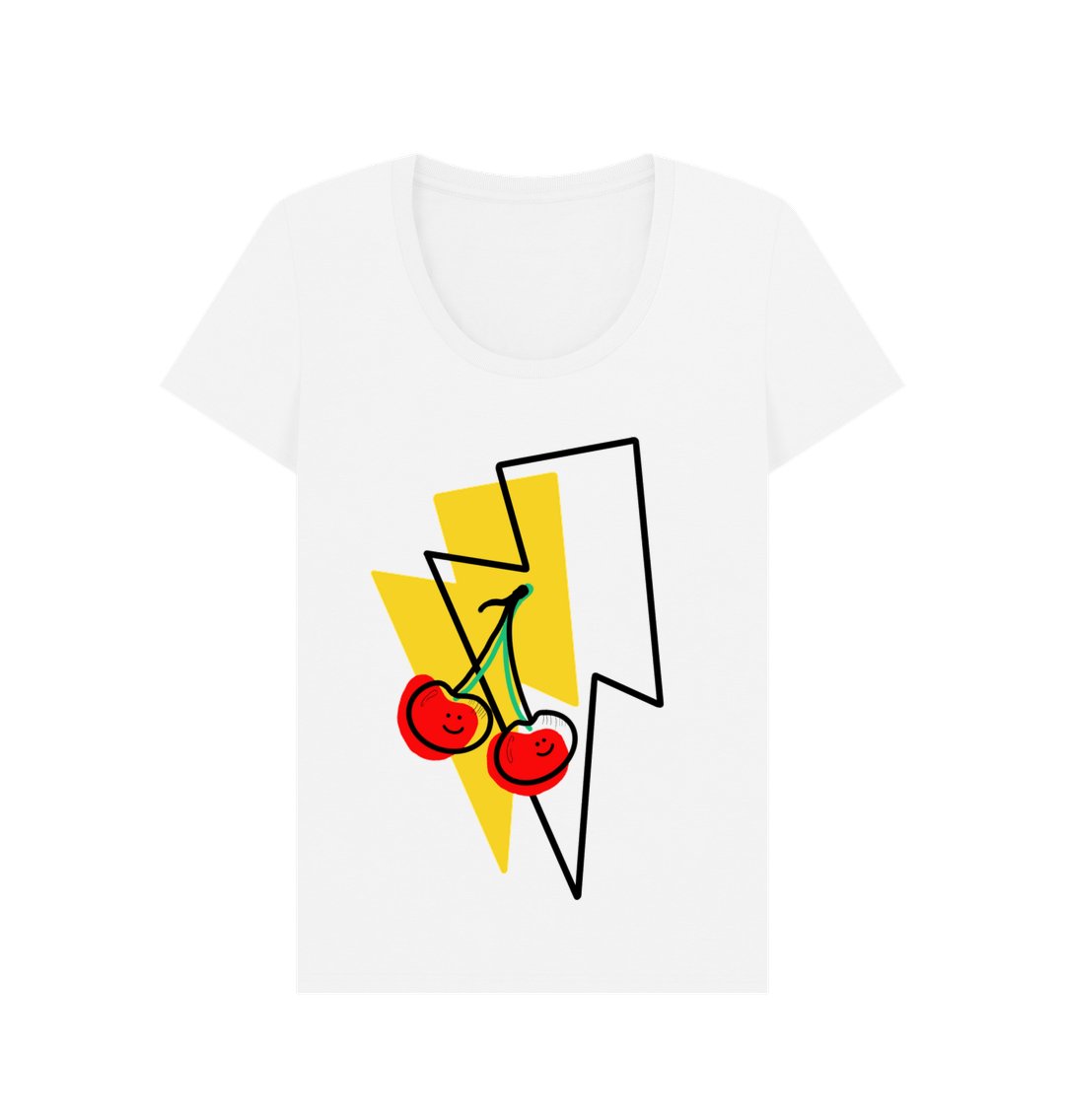 Large cherry lightning bolt scoop neck t-shirt - Trend Tonic