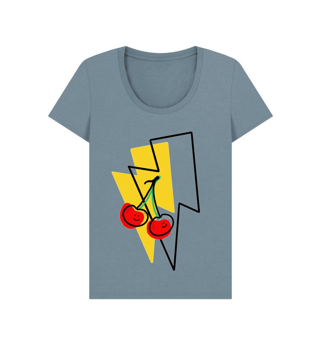 Large cherry lightning bolt scoop neck t-shirt - Trend Tonic