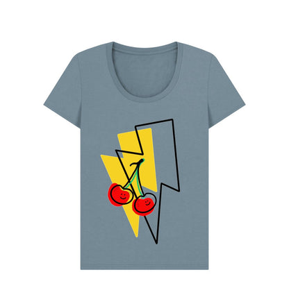 Large cherry lightning bolt scoop neck t-shirt - Trend Tonic