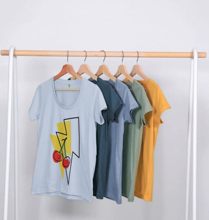 Large cherry lightning bolt scoop neck t-shirt - Trend Tonic