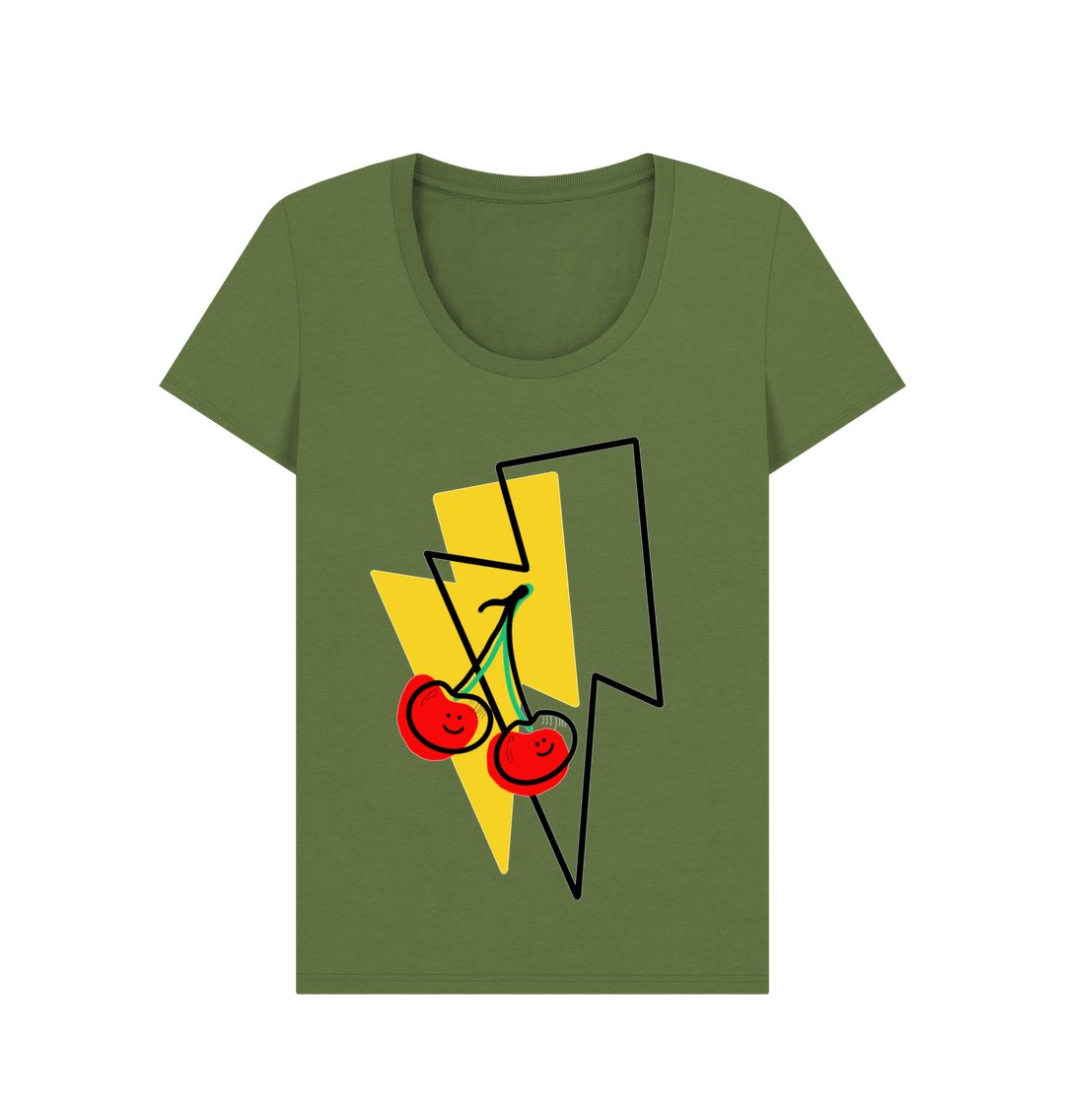 Large cherry lightning bolt scoop neck t-shirt - Trend Tonic