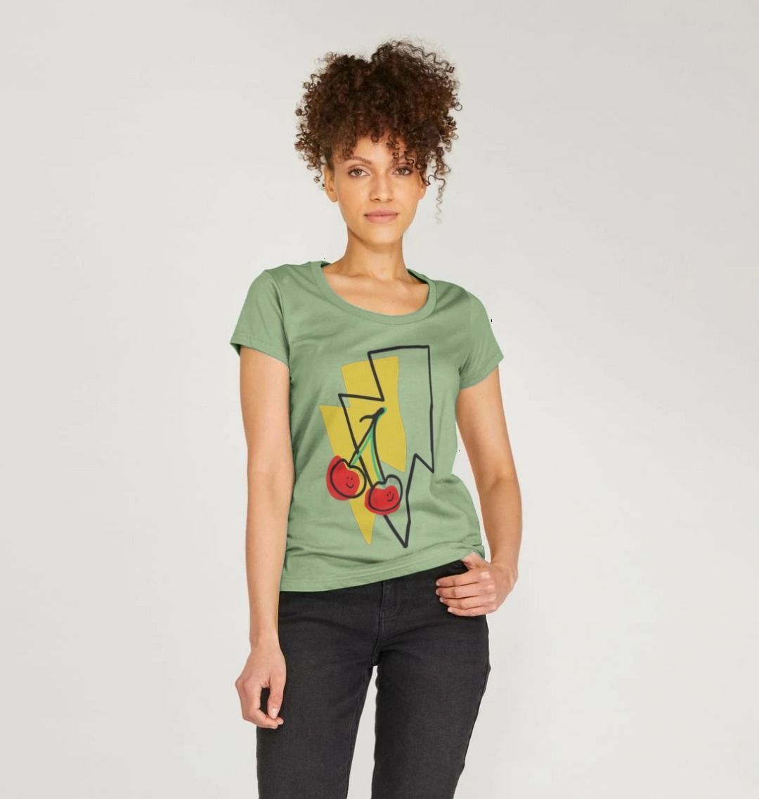 Large cherry lightning bolt scoop neck t-shirt - Trend Tonic