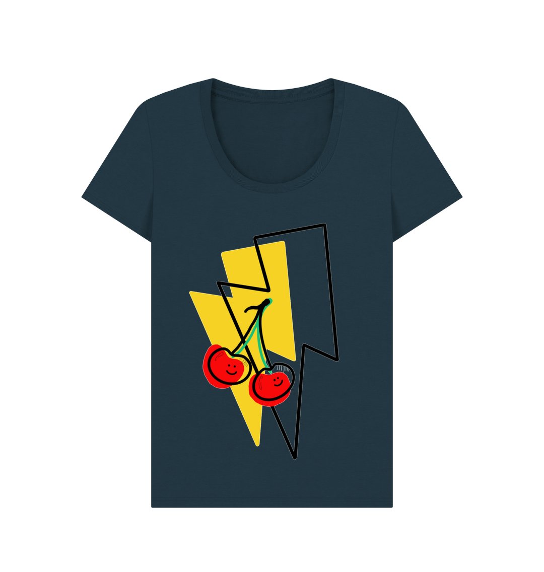 Large cherry lightning bolt scoop neck t-shirt - Trend Tonic