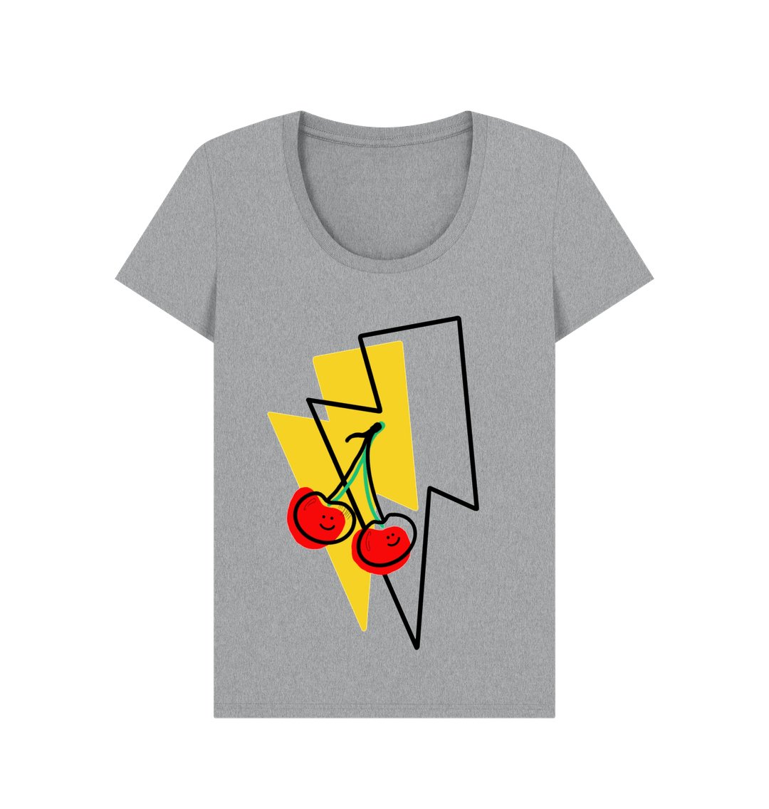 Large cherry lightning bolt scoop neck t-shirt - Trend Tonic