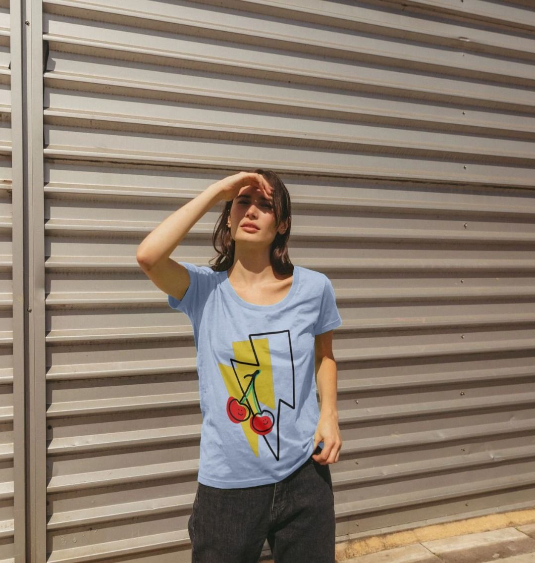 Large cherry lightning bolt scoop neck t-shirt - Trend Tonic