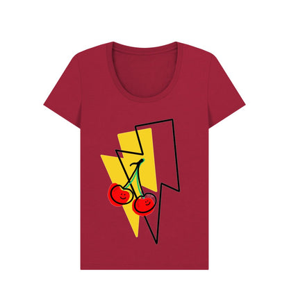 Large cherry lightning bolt scoop neck t-shirt - Trend Tonic